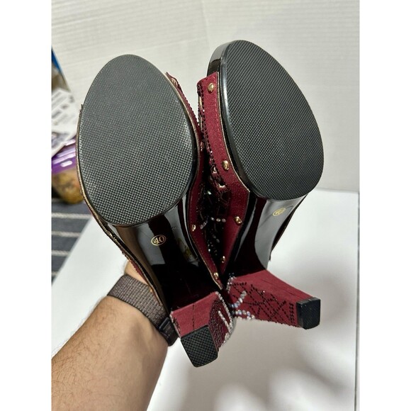 Grande Gaeller High Heel Rhinestone Burgandy Red Size 9 - Picture 10 of 11